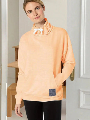 NYC Polo Terry Fleece Cowl Neck Hoodie For Ladies-Light Peach-SP259