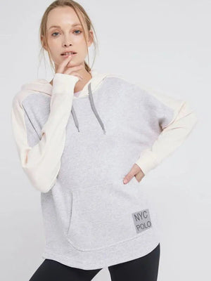 Nyc Polo Terry Fleece Essential Pullover Hoodie For Ladies-Light Peach & Grey Melange-SP1431