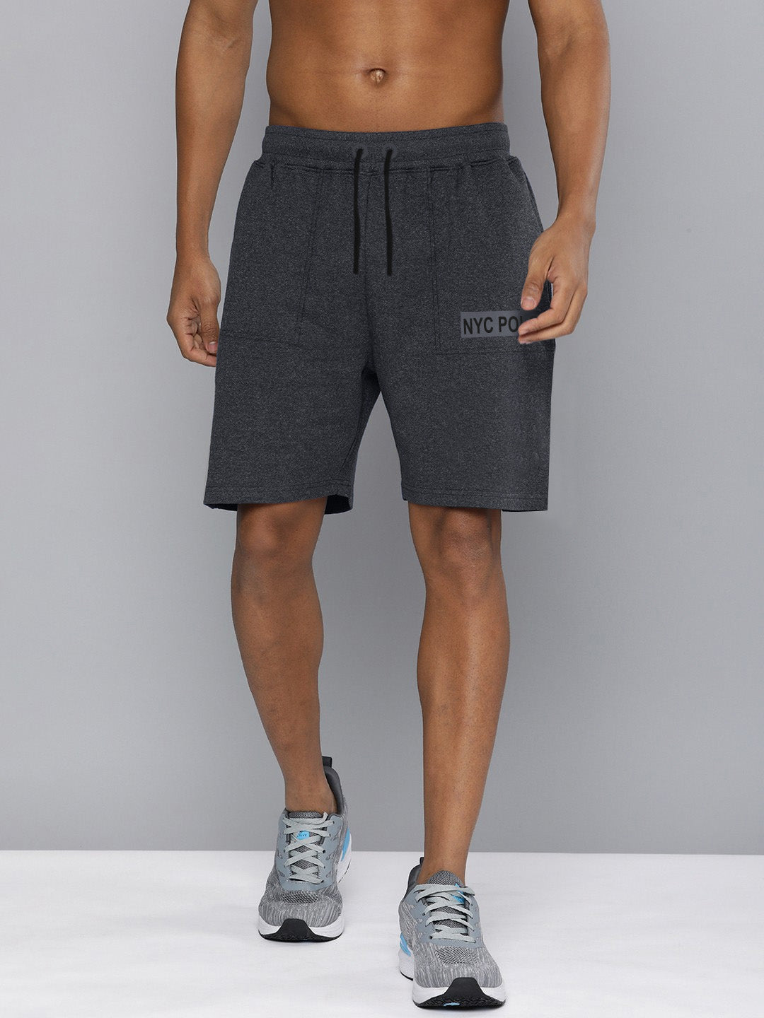 NYC Polo Terry Fleece Short For Men-Charcoal Melange-BE2768