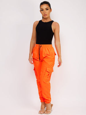 Cuffed Hem Shell Jogger Trouser For Ladies-Neon Orange-SP3323