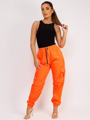 Cuffed Hem Shell Jogger Trouser For Ladies-Neon Orange-SP3323