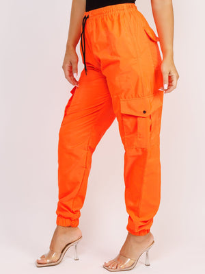 Cuffed Hem Shell Jogger Trouser For Ladies-Neon Orange-SP3323