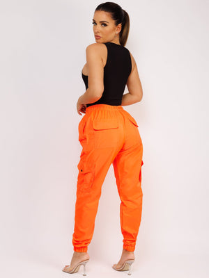 Cuffed Hem Shell Jogger Trouser For Ladies-Neon Orange-SP3323