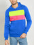 New Stylish Terry Fleece Pullover Hoodie For Men Blue With Parrot Green & Pink Panels-SP409
