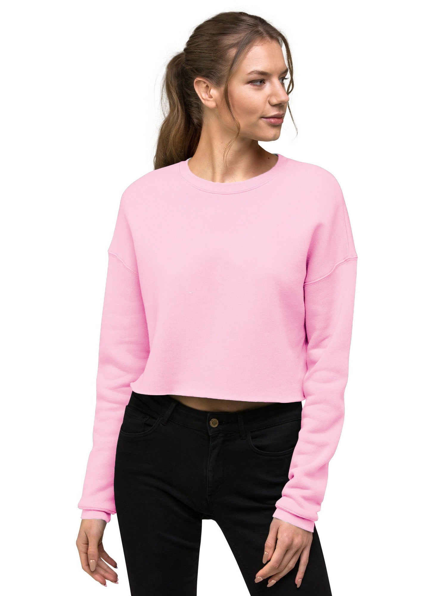 New Look Crew Neck Terry Fleece Cropped Sweatshirt For Ladies-Pink-BE2242