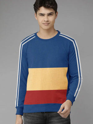 Next Fleece Crew Neck Sweatshirt For Men Blue With Panels-SP65