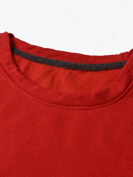 Premium Quality Crew Neck Fleece Sweatshirt For Men-Red with Navy & Grey Panels-BE25