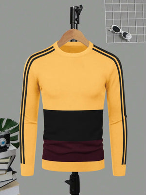 Next Fleece Crew Neck Sweatshirt For Men Yellow with Panels-SP94