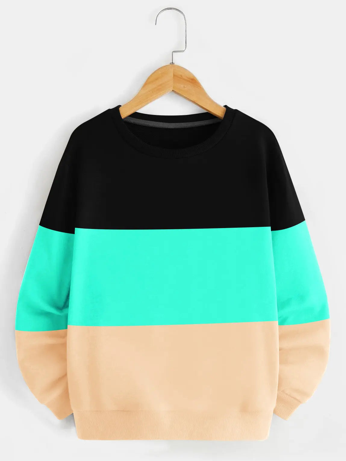 Next Fleece Panel Style Sweatshirt For Kids-Black with Cyan Green & Skin-SP150