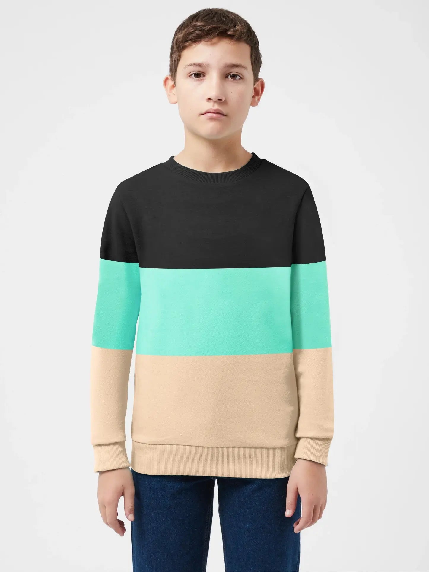 Next Fleece Panel Style Sweatshirt For Kids-Black with Cyan Green & Skin-SP150