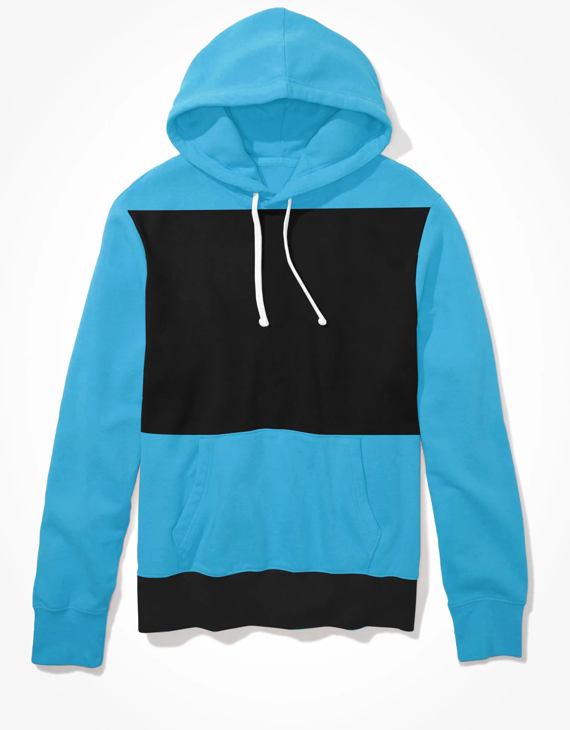Next Fleece Pullover Hoodie For Men-Sky Blue with Black Panel-BE190