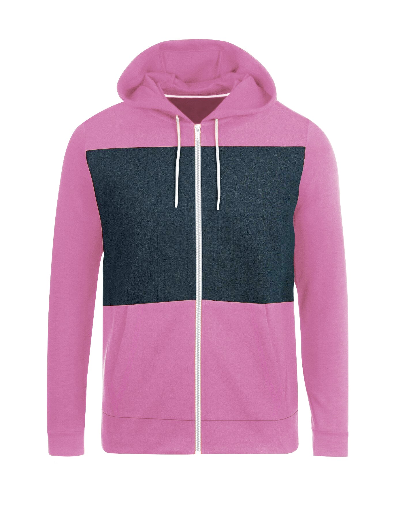 Next Fleece Zipper Hoodie For Men-Pink with Navy Panel-SP504
