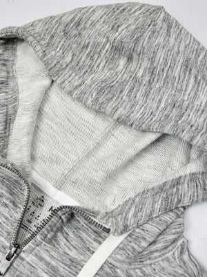 Next Fleece Zipper Hoodie For Ladies-Grey Melange with Navy Panel-BE10