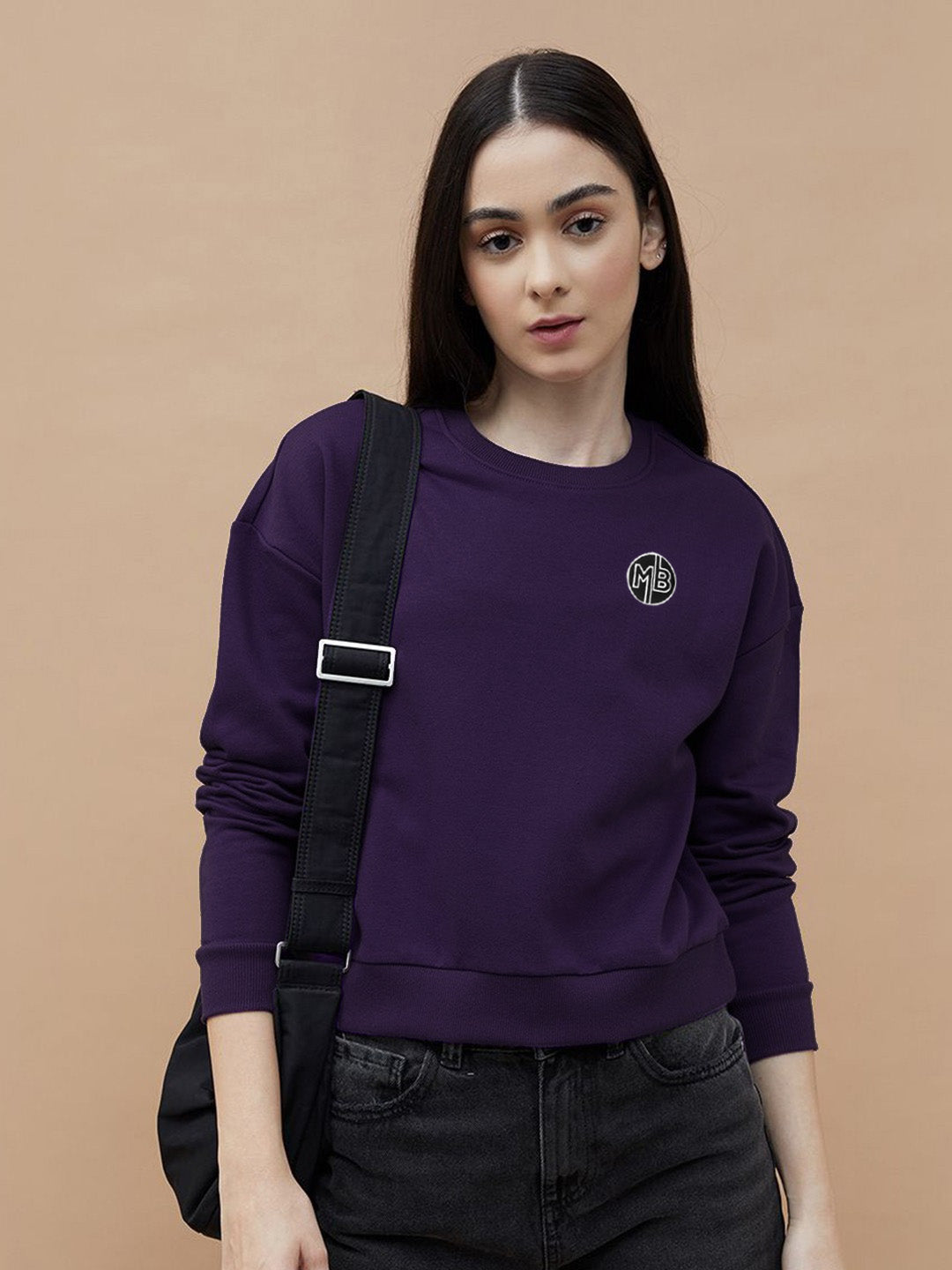 Next Crew Neck Fleece Sweatshirt For Women-Dark Purple-BE2714/BR14609