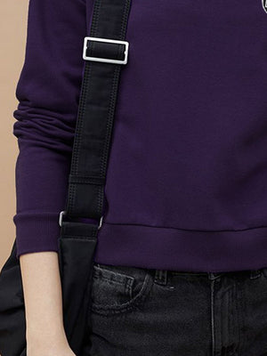 Next Crew Neck Fleece Sweatshirt For Women-Dark Purple-BE2714/BR14609