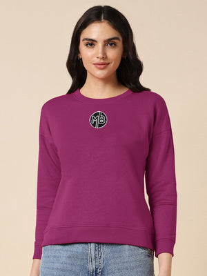 Next Crew Neck Fleece Short Body Sweatshirt For Women-Magenta-BE2717