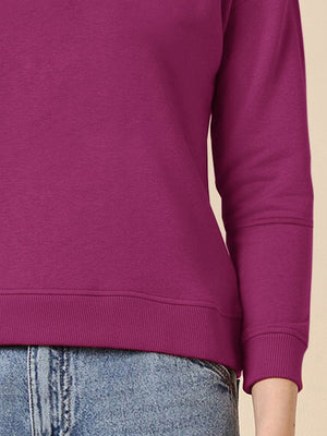 Next Crew Neck Fleece Short Body Sweatshirt For Women-Magenta-BE2717