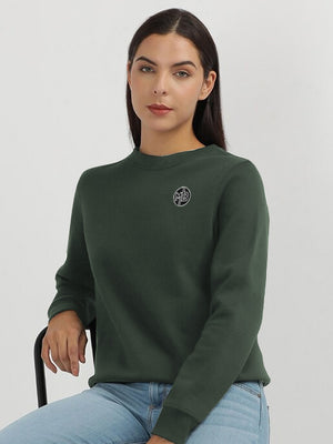 Next Crew Neck Fleece Sweatshirt For Women-Olive-BE2716