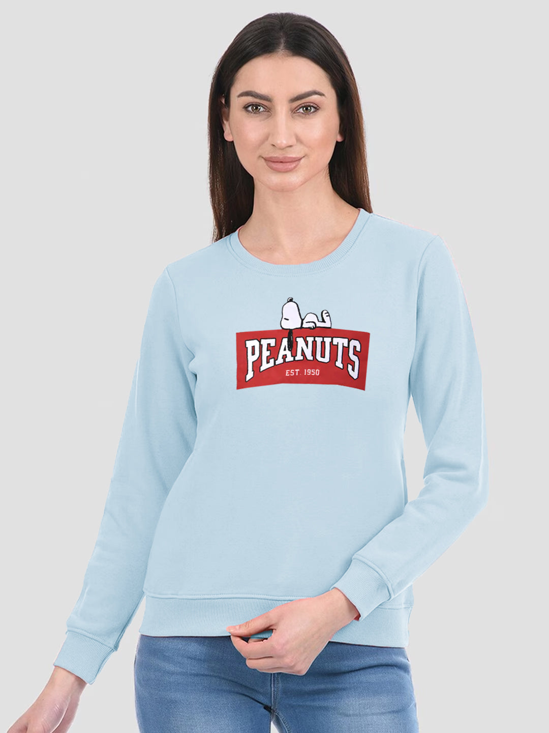 Next Fleece Crew Neck Sweatshirt For Ladies-Ice Sky-BE651