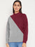 Next Rib High Neck Sweatshirt For Ladies-Grey & Red-BE643