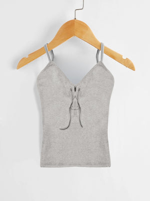 Next Ribbed Strappy Top For Baby Gilrs-Grey Melange-BE1055