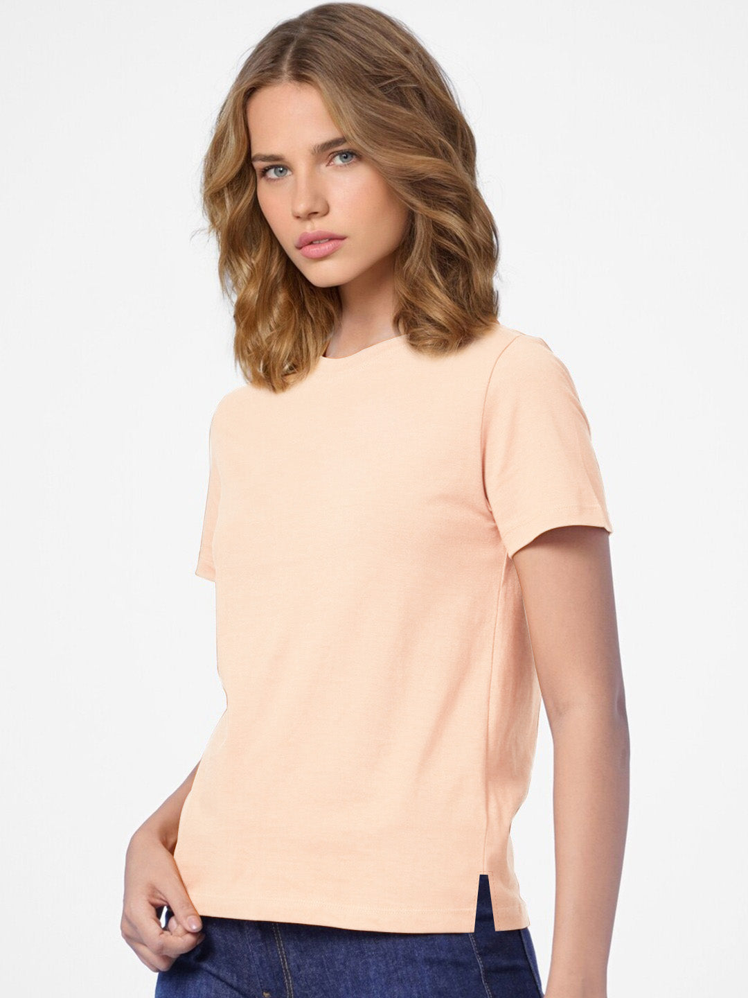 Next Side Open T Shirt For Ladies-Light Orange-BE1720