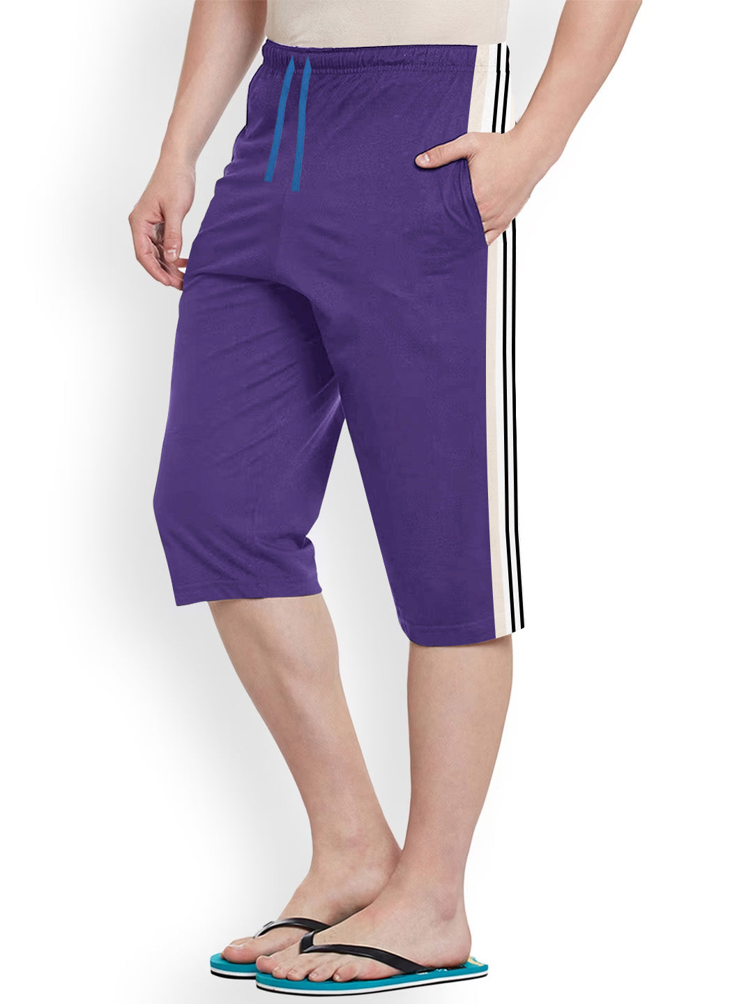 Next Single Jersey Lounge Short For Men-Purple with Stripe-BE982
