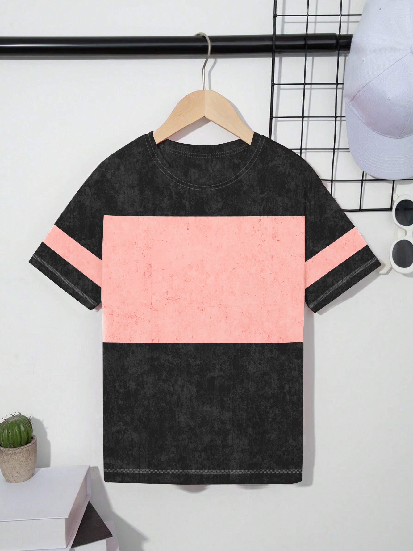 Next Tee Shirt For Kids-Black Faded with Peach Panels-BE1553