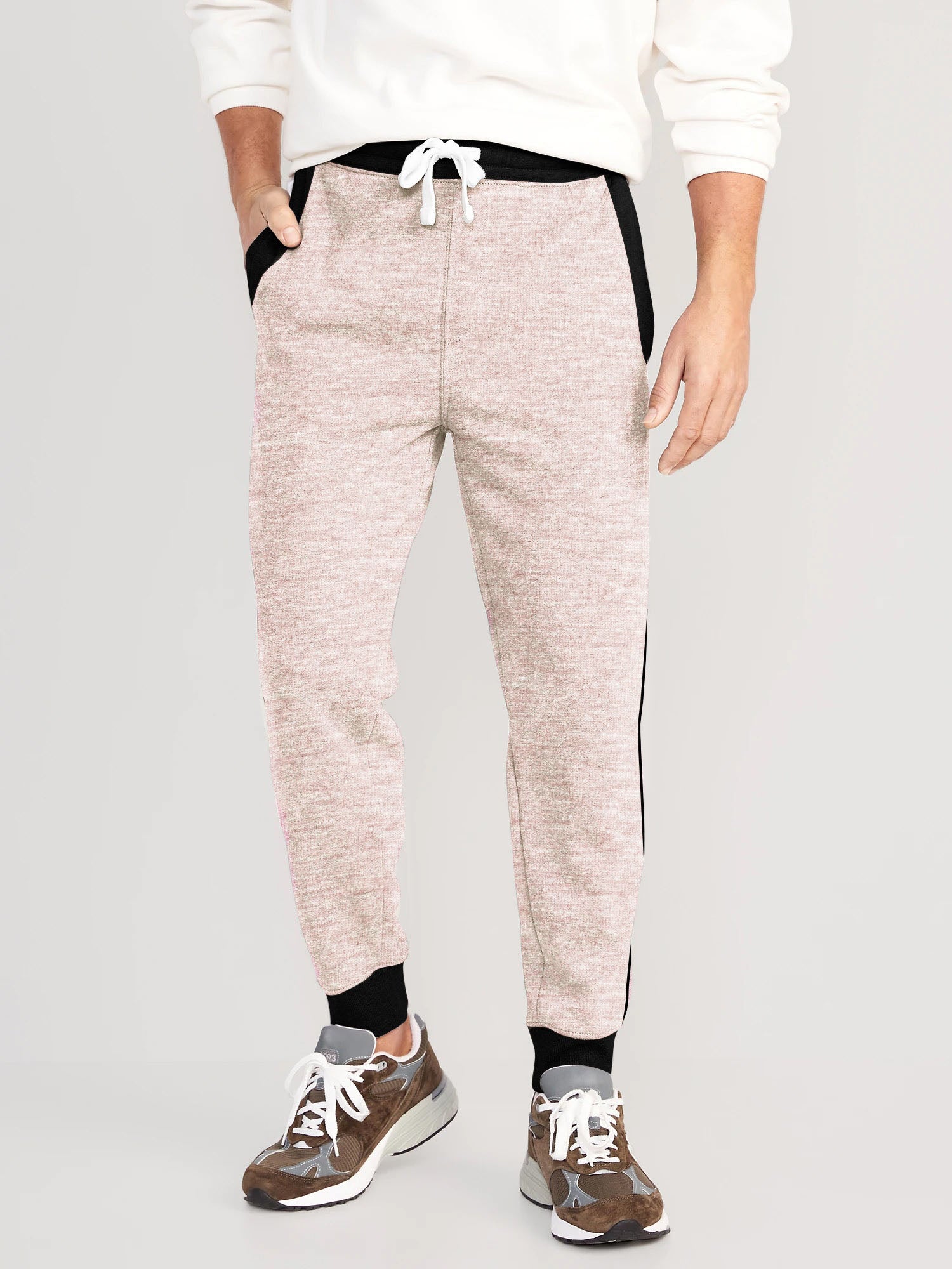 Next Terry Fleece Slim Fit Jogger Trouser For Men-Pink Melange with Black Line Stripe-BE2193