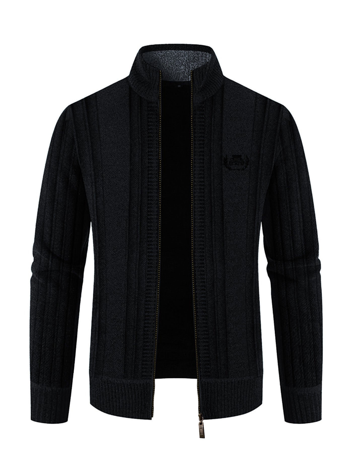 Next Wool Zipper Mock Neck with Emb For Men-Black-BE2028/BR14149