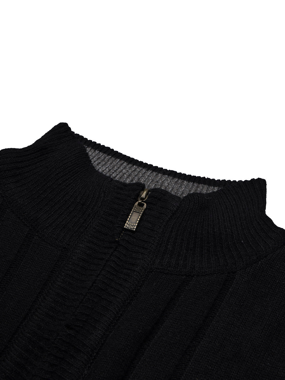 Next Wool Zipper Mock Neck For Men-Black-BE2029/BE14150