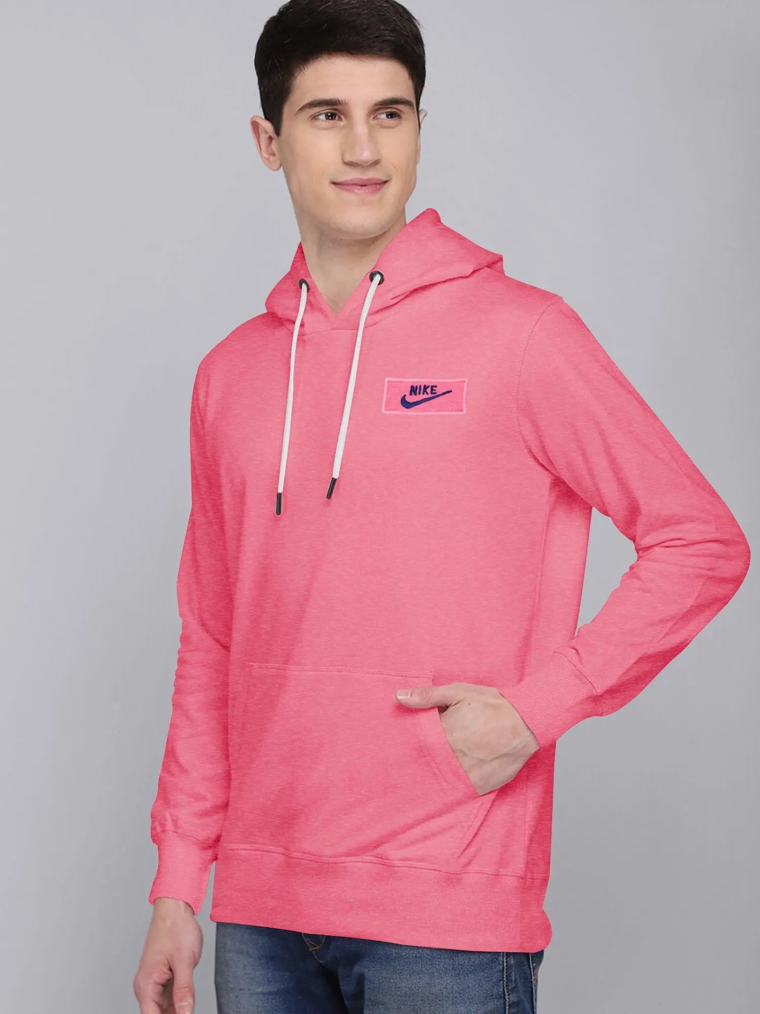 Nk Fleece Pullover Hoodie For Men-Pink Melange-AJ371 NK