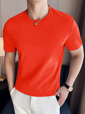 North Peak Crew Neck T Shirt For Men-Coral Orange-BE1297/BR13542