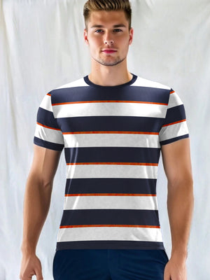 Nxt Single Jersey Crew Neck Tee Shirt For Men-White with Navy Stripe-BE959/BR13207