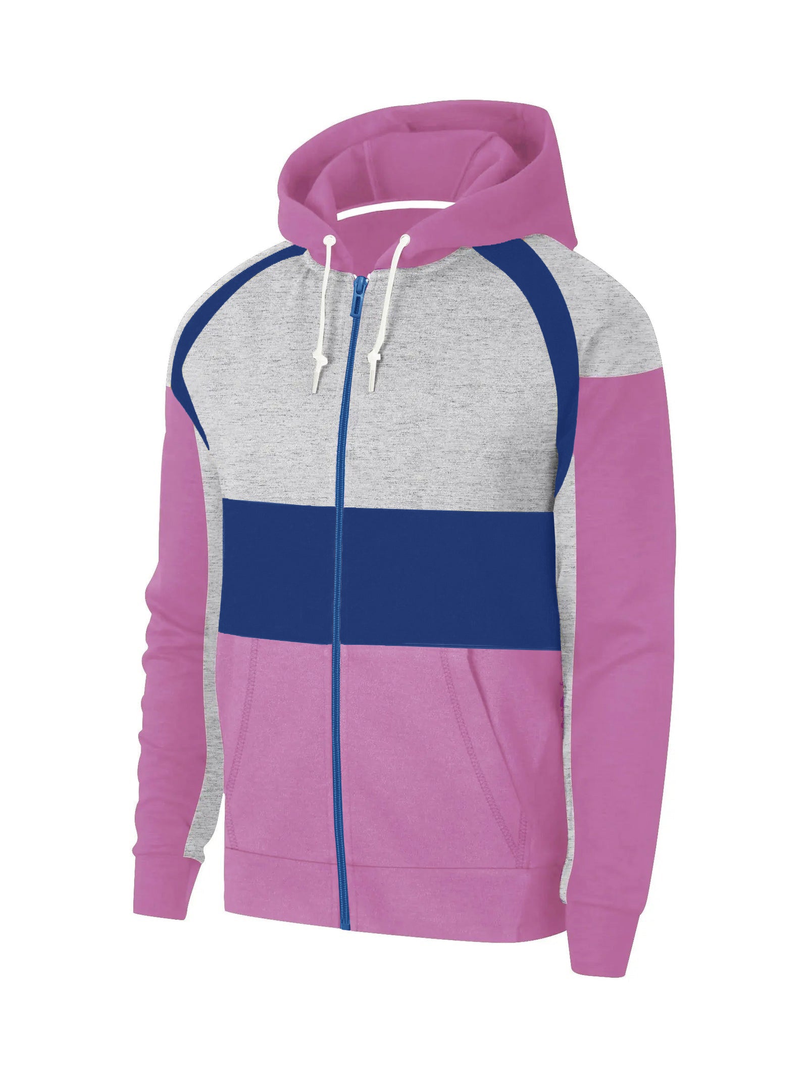 Next Fleece Zipper Hoodie For Men-Pink with Grey Melange And Blue Panels-SP950