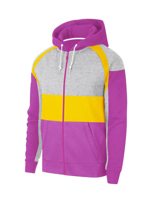 Nyc Polo Fleece Zipper Hoodie For Men-Pink with Panels-SP468