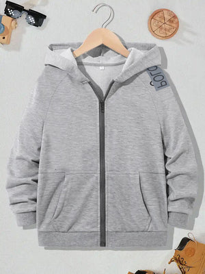 Nyc Polo Fleece Zipper Hoodie For Kids-Grey Melange-BE2775