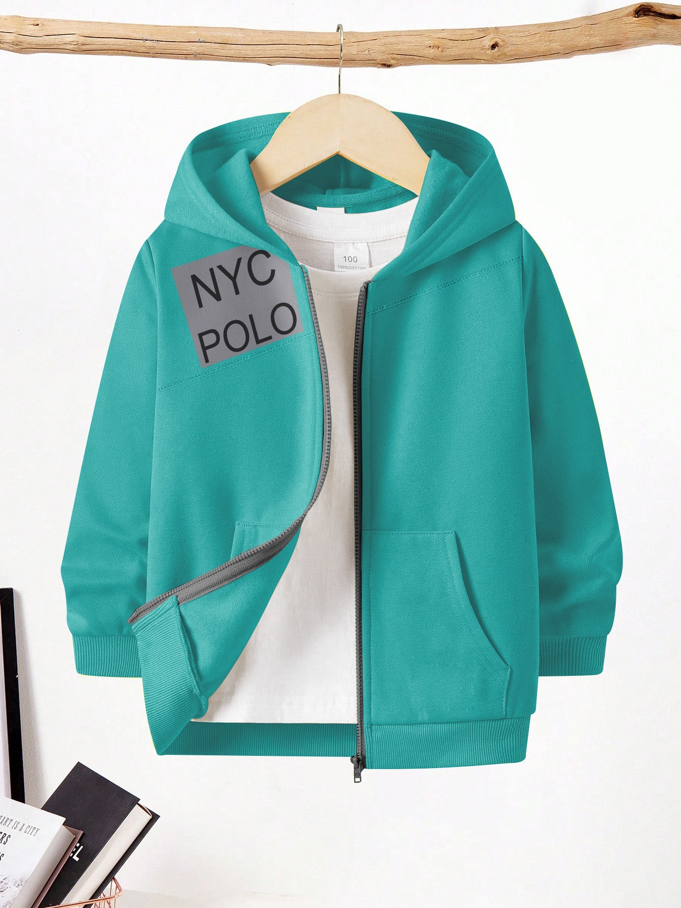 Nyc Polo Terry Fleece Zipper Hoodie For Kids-Ferrozi-BE2774