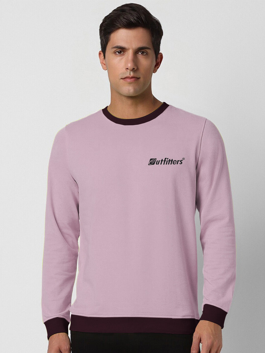 OTFR Fleece Funky Style Sweatshirt For Men-Tea Pink with Maroon-BE2508