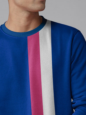 OXBOW Fleece Sweatshirt For Men-Blue with Magenta & White Panels-BE2731