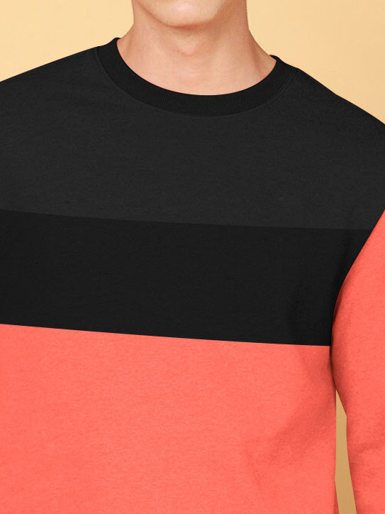 OXBOW Fleece Sweatshirt For Men-Coral Orange with Black Panels-BE2737