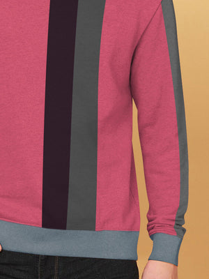 OXBOW Fleece Sweatshirt For Men-Dark Pink with Grey & Maroon Panels-BE2752