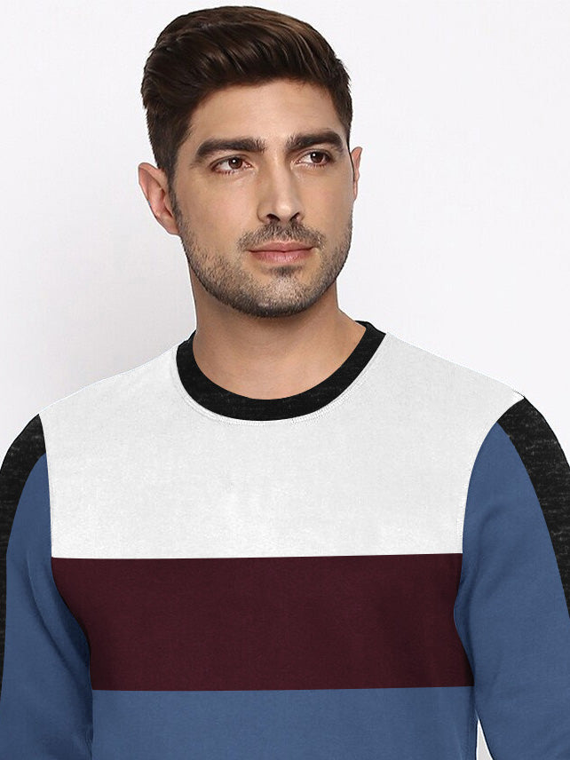 OXBOW Fleece Sweatshirt For Men-Slate Blue with White & Maroon Panels-BE2746