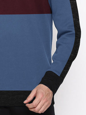 OXBOW Fleece Sweatshirt For Men-Slate Blue with White & Maroon Panels-BE2746