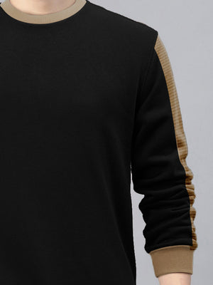 OXBOW Terry Fleece Sweatshirt For Men-Black with Camel Panels-BE2756