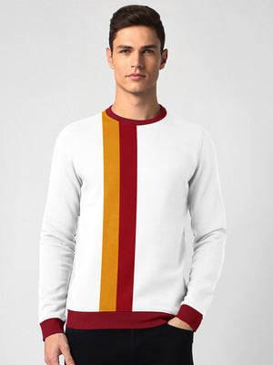 OXBOW Terry Fleece Sweatshirt For Men-White with Yellow & Red Panels-BE2738