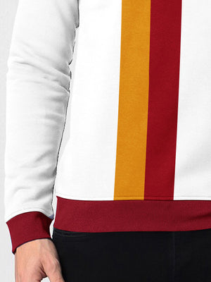 OXBOW Terry Fleece Sweatshirt For Men-White with Yellow & Red Panels-BE2738