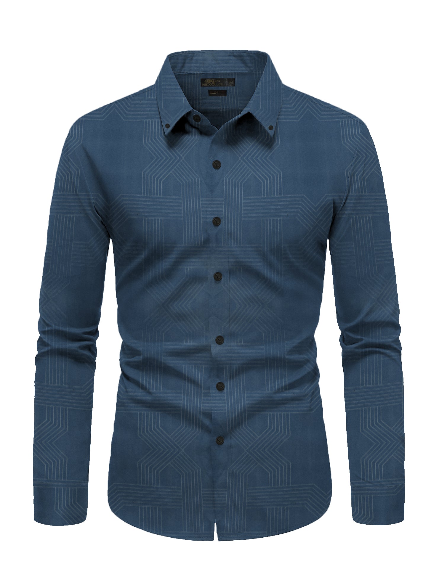 Oxen Nexoluce Premium Slim Fit Casual Shirt For Men-Prussian Blue with Texture-BE1188