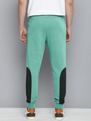 PMA Fleece Jogger Sweatpant For Men-Cyan Green with Black Panel-BE2566