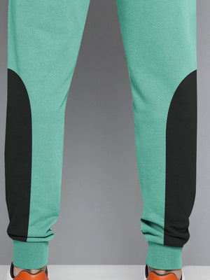 PMA Fleece Jogger Sweatpant For Men-Cyan Green with Black Panel-BE2566